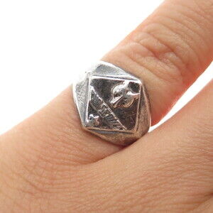 VARGAS 925 Sterling Silver Vintage Boy Scouts Oxidized Signet Ring Size 4
